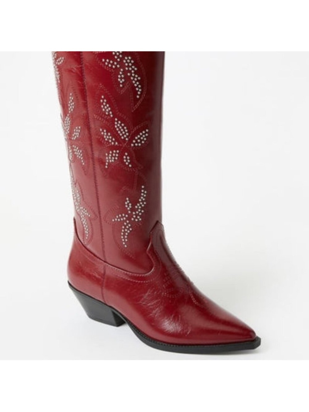 Shoe Dazzle Red Studded Western Knee-High Boots - Picture 2 of 5